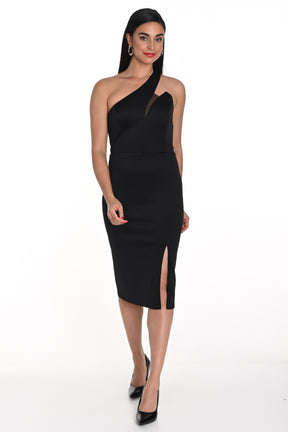 One Shoulder Illusion Cut-Out Midi Dress