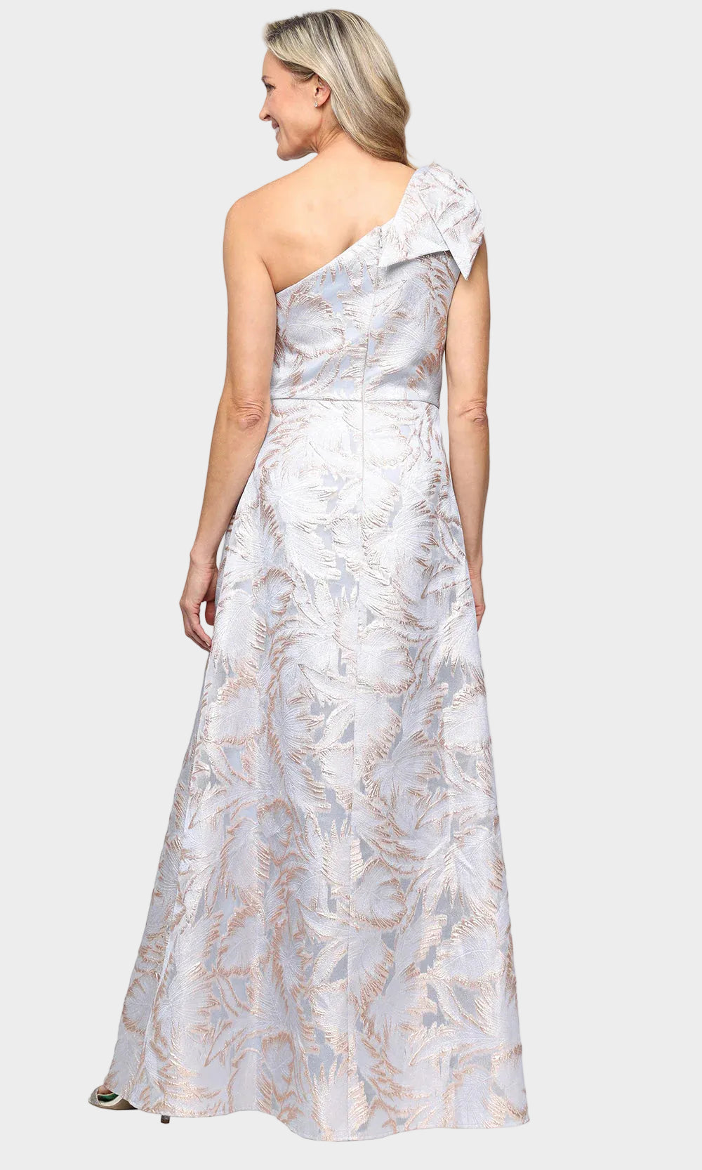 One Shoulder Jacquard Gown with Bow