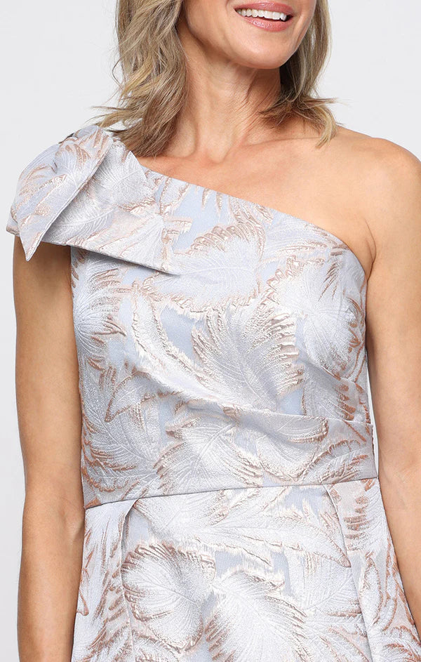One Shoulder Jacquard Gown with Bow | Lizzy's by Cathy Allan