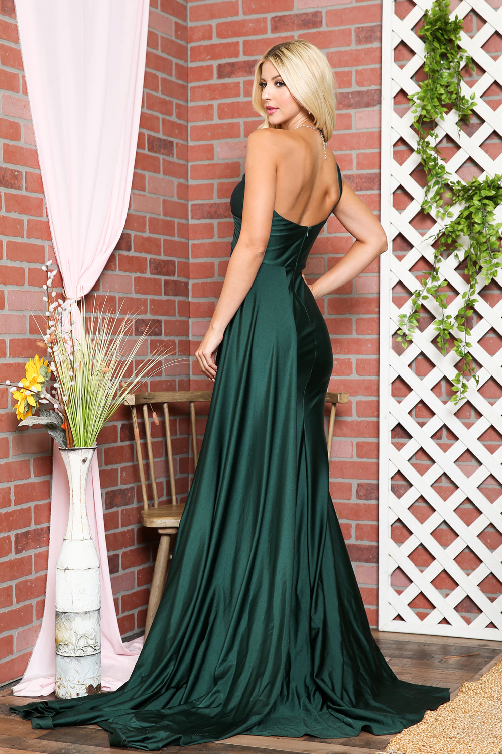 One Shoulder Stretch Satin Gown