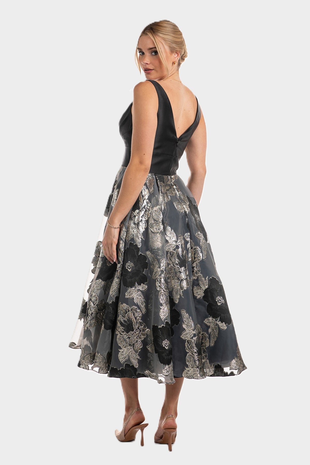 Organza Floral Jacquard Midi Dress