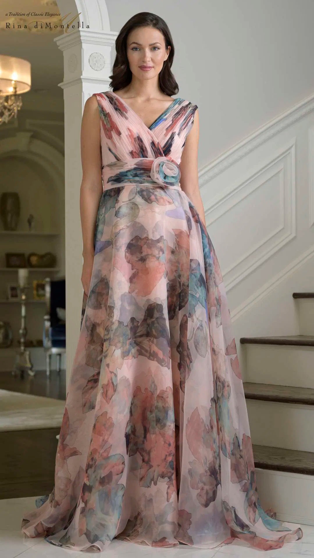 Organza Floral Watercolour A-Line Gown