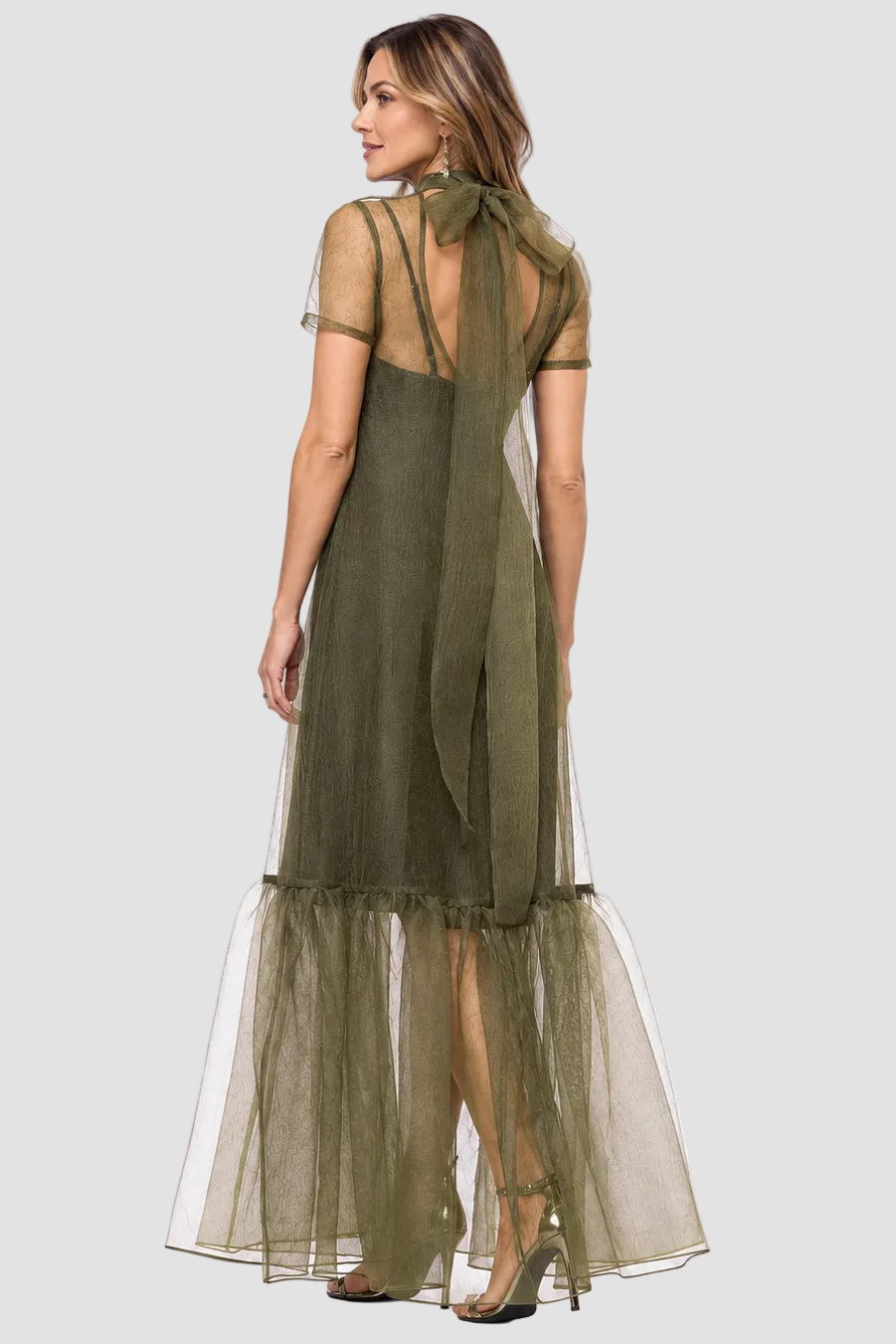 Organza Mock Neck Two Piece Dress