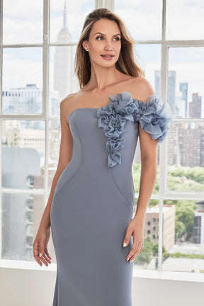 Organza Rosettes One Shoulder Gown
