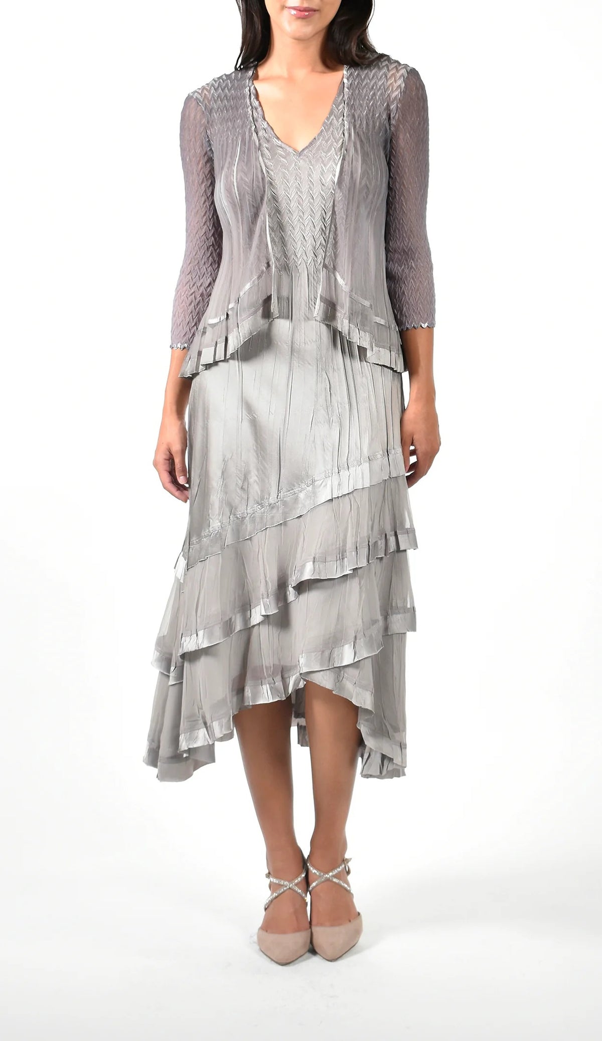 Oyster Smoke Ombre Dress With Jacket