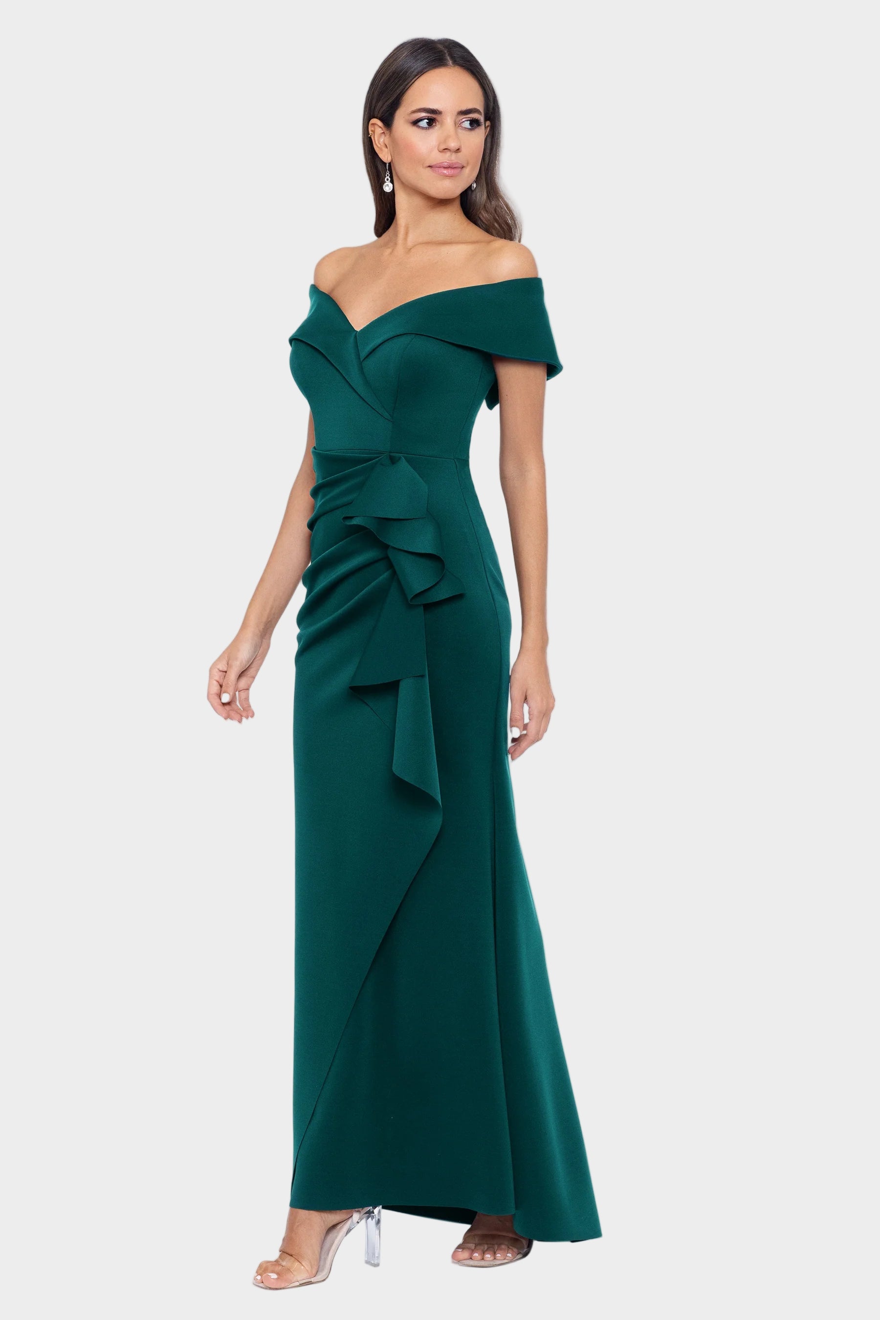 Patti Off Shoulder Ruffle Front Gown