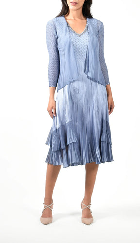 Persian Violet Blue Ombre Pleated Dress With Jacket