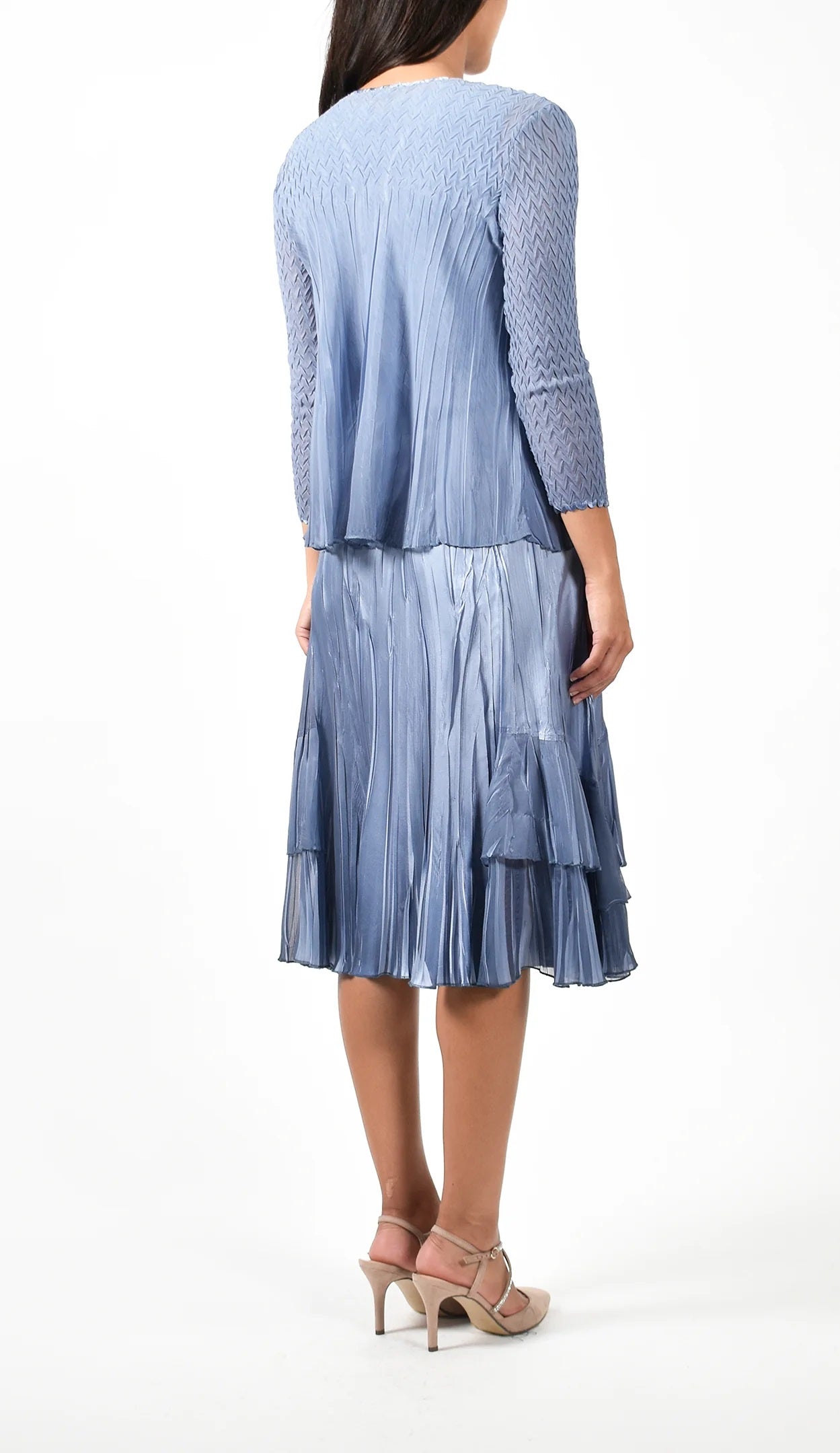 Persian Violet Blue Ombre Pleated Dress With Jacket