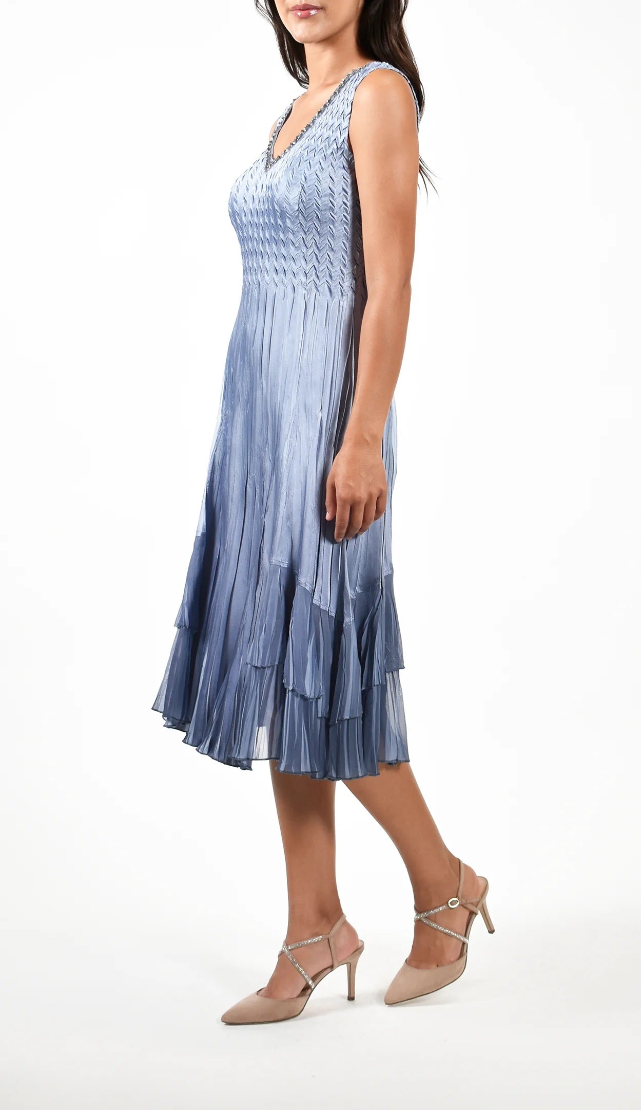 Persian Violet Blue Ombre Pleated Dress With Jacket