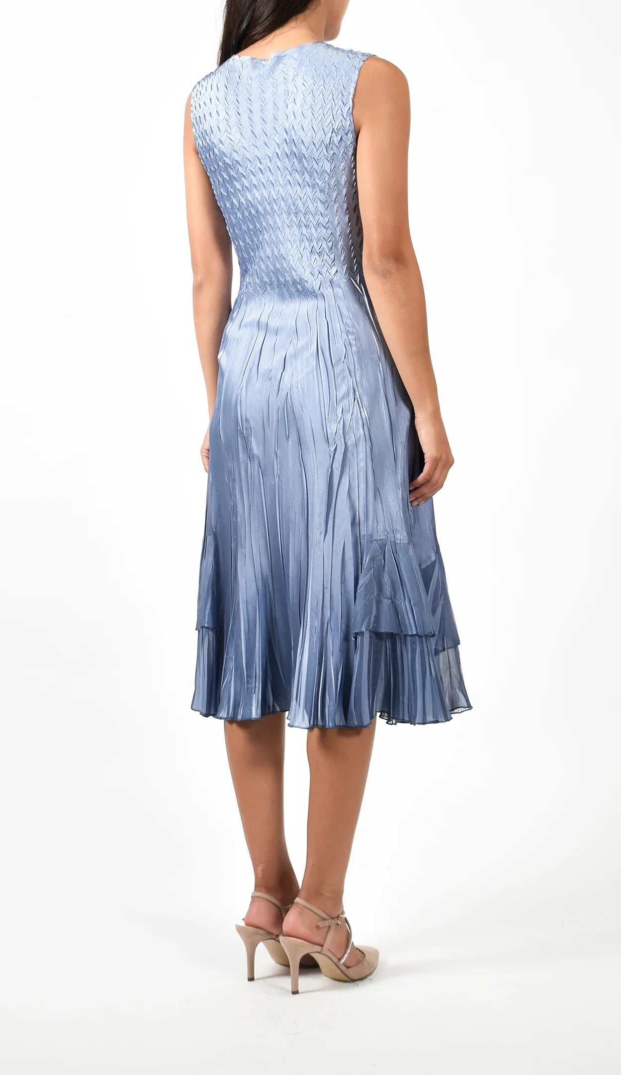 Persian Violet Blue Ombre Pleated Dress With Jacket