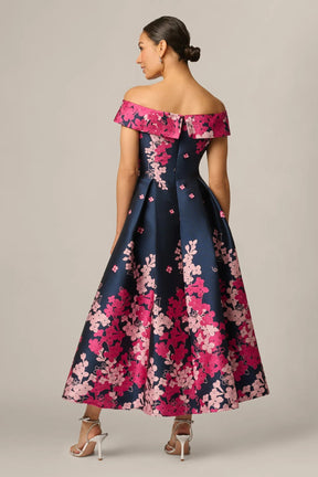 Petite Floral Jacquard Off Shoulder Dress