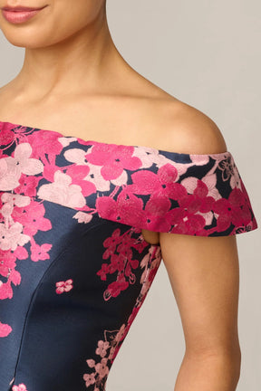 Petite Floral Jacquard Off Shoulder Dress