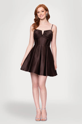 Pleated Sweetheart Short Satin Dress