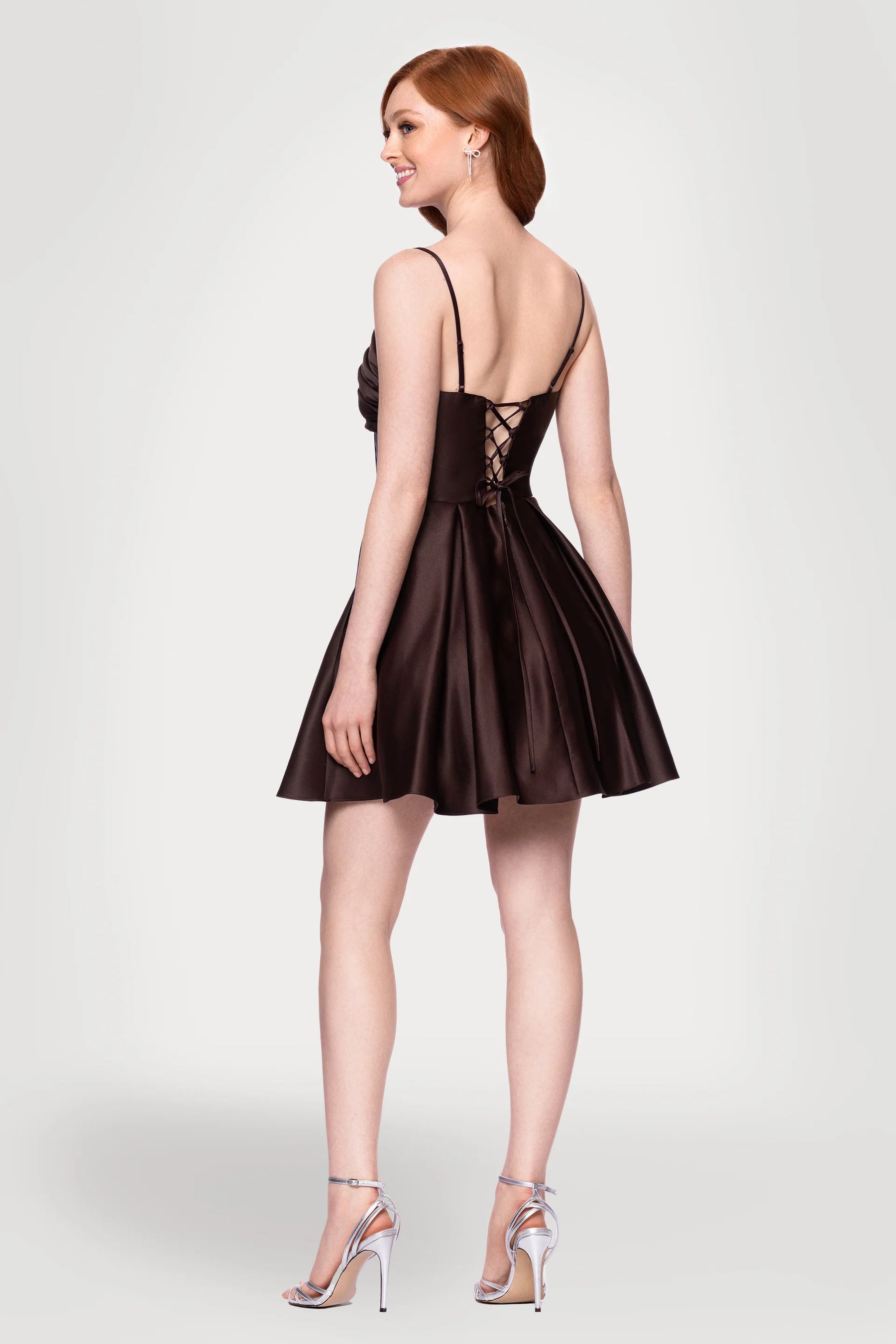 Pleated Sweetheart Short Satin Dress