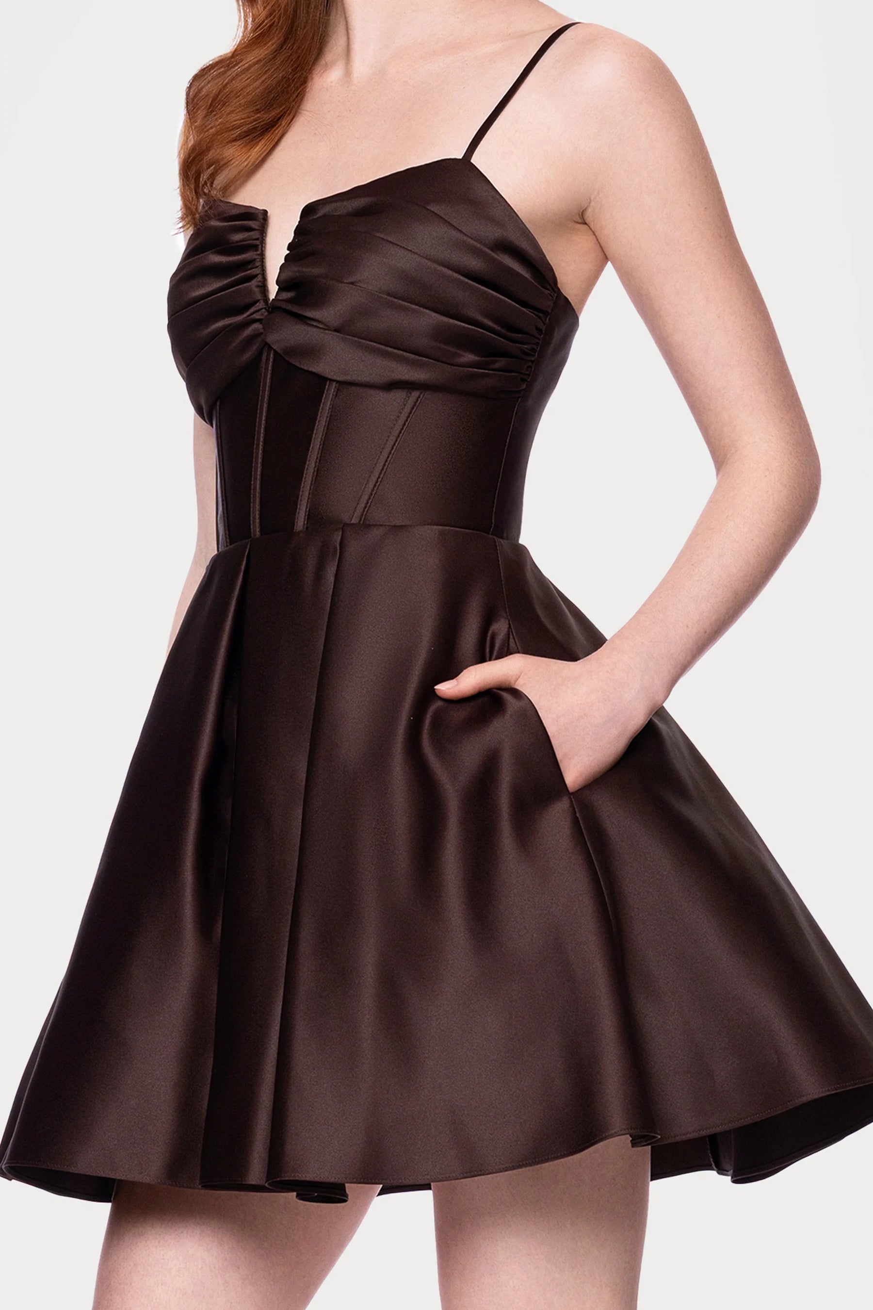 Pleated Sweetheart Short Satin Dress