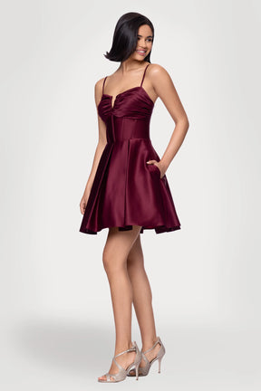 Pleated Sweetheart Short Satin Dress