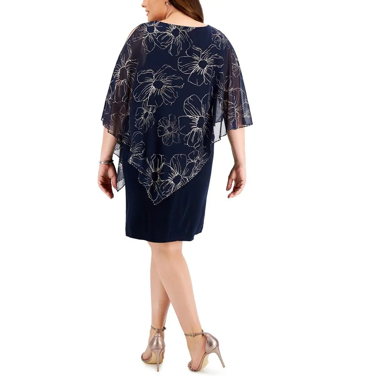 Plus Size Asymmetric Chiffon Overlay Dress