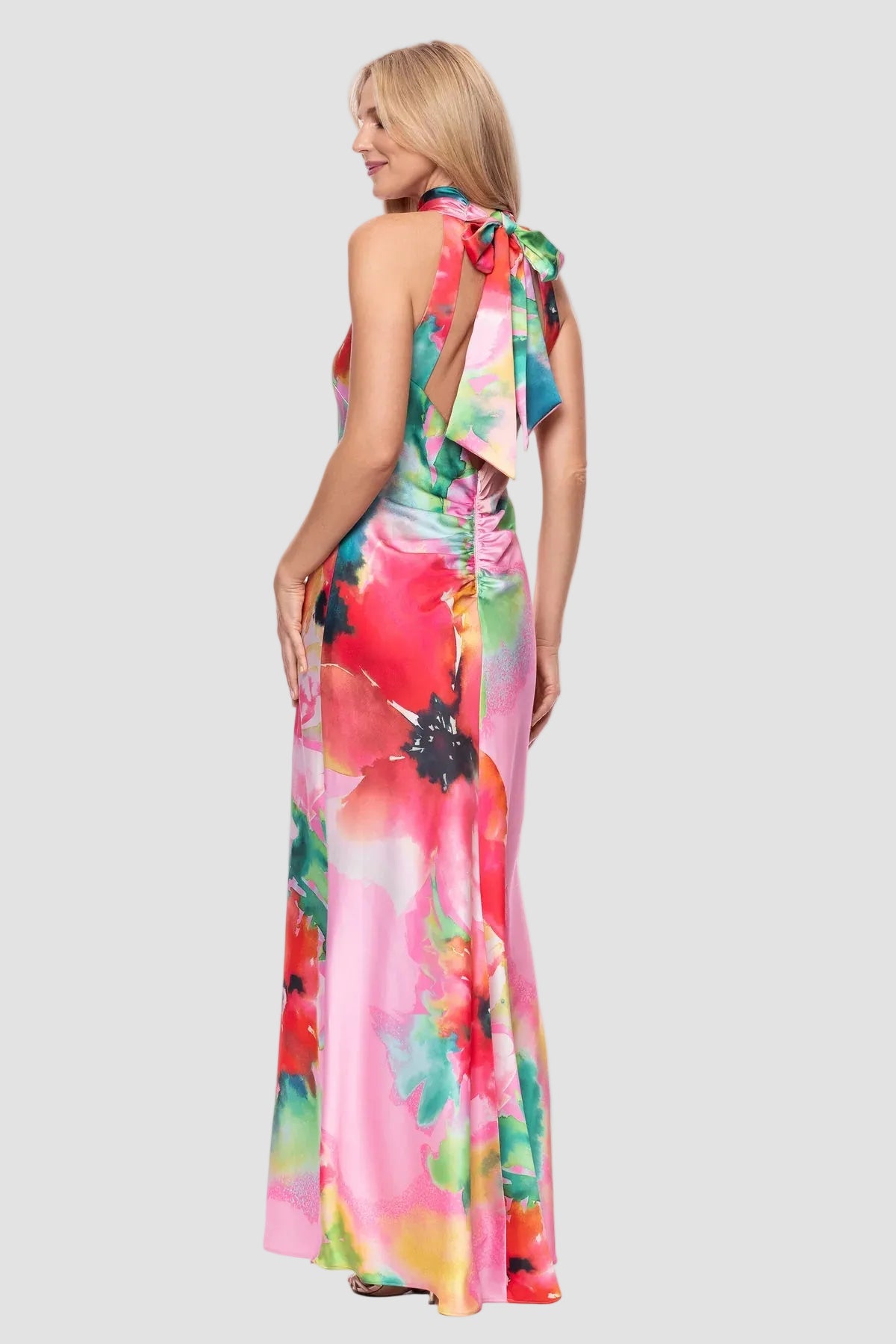 Poppy Print Satin Halter Maxi Dress