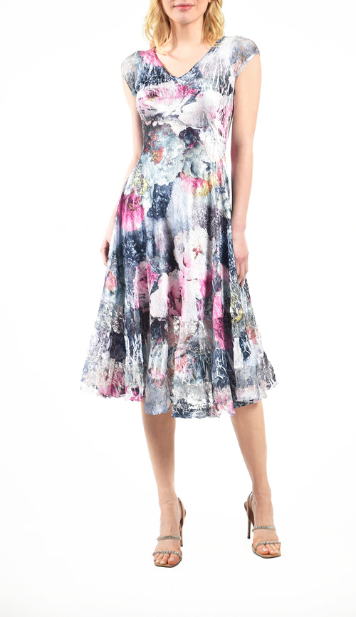 Rapture Rose Print Lace Cap Sleeve Dress | Lizzy's by Cathy Allan