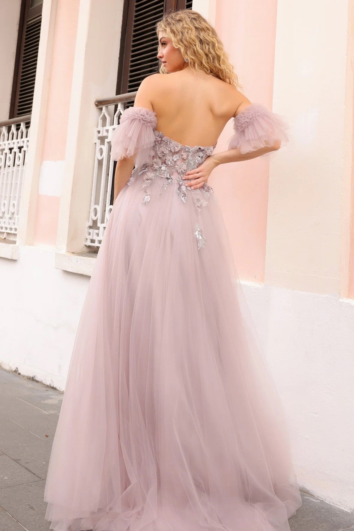Romantic Strapless Gown with 3D Flowers