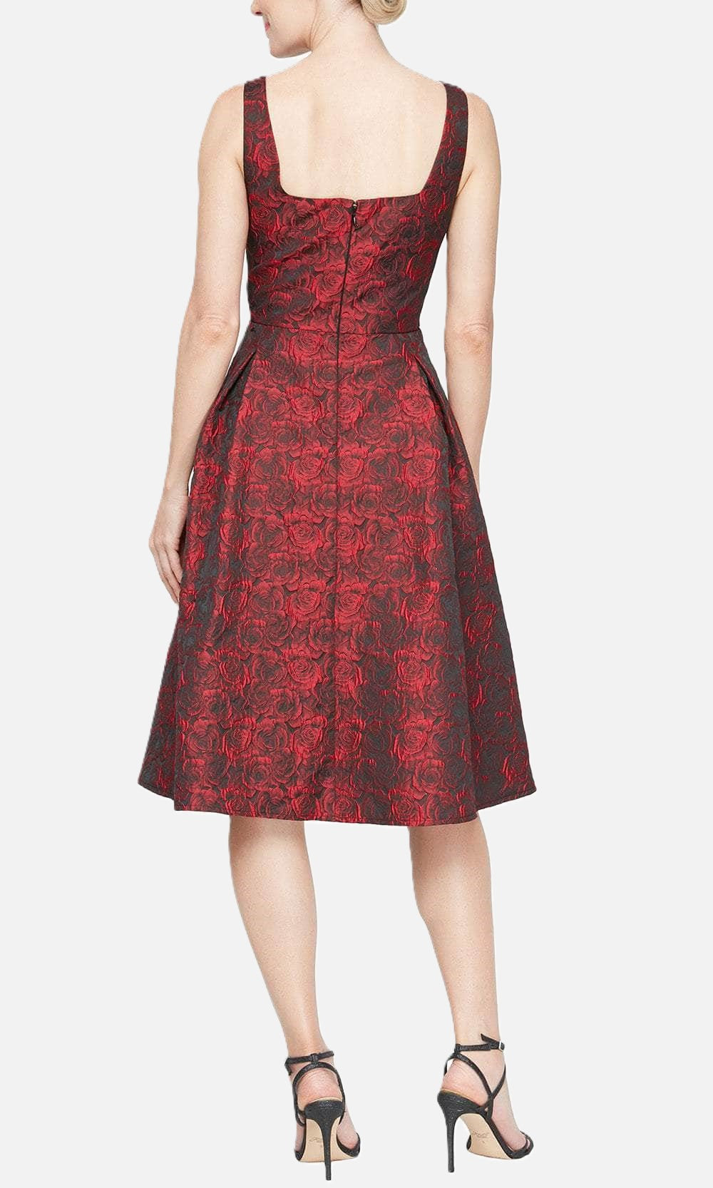 Rose Jacquard Square Neck Midi Dress