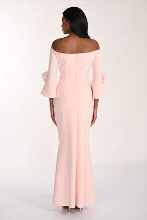 Rosette Bell Sleeve Side Ruched Dress