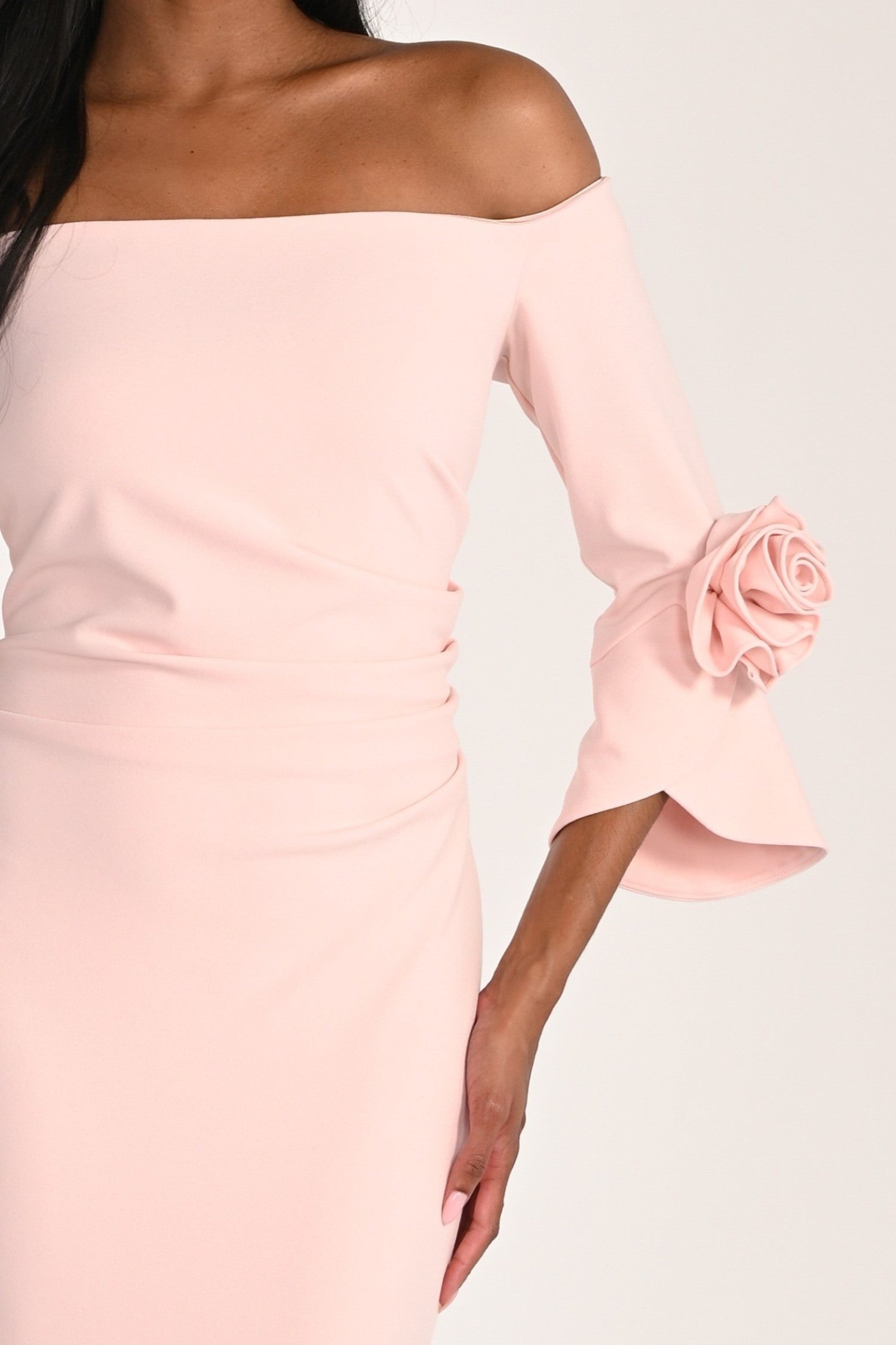 Rosette Bell Sleeve Side Ruched Dress