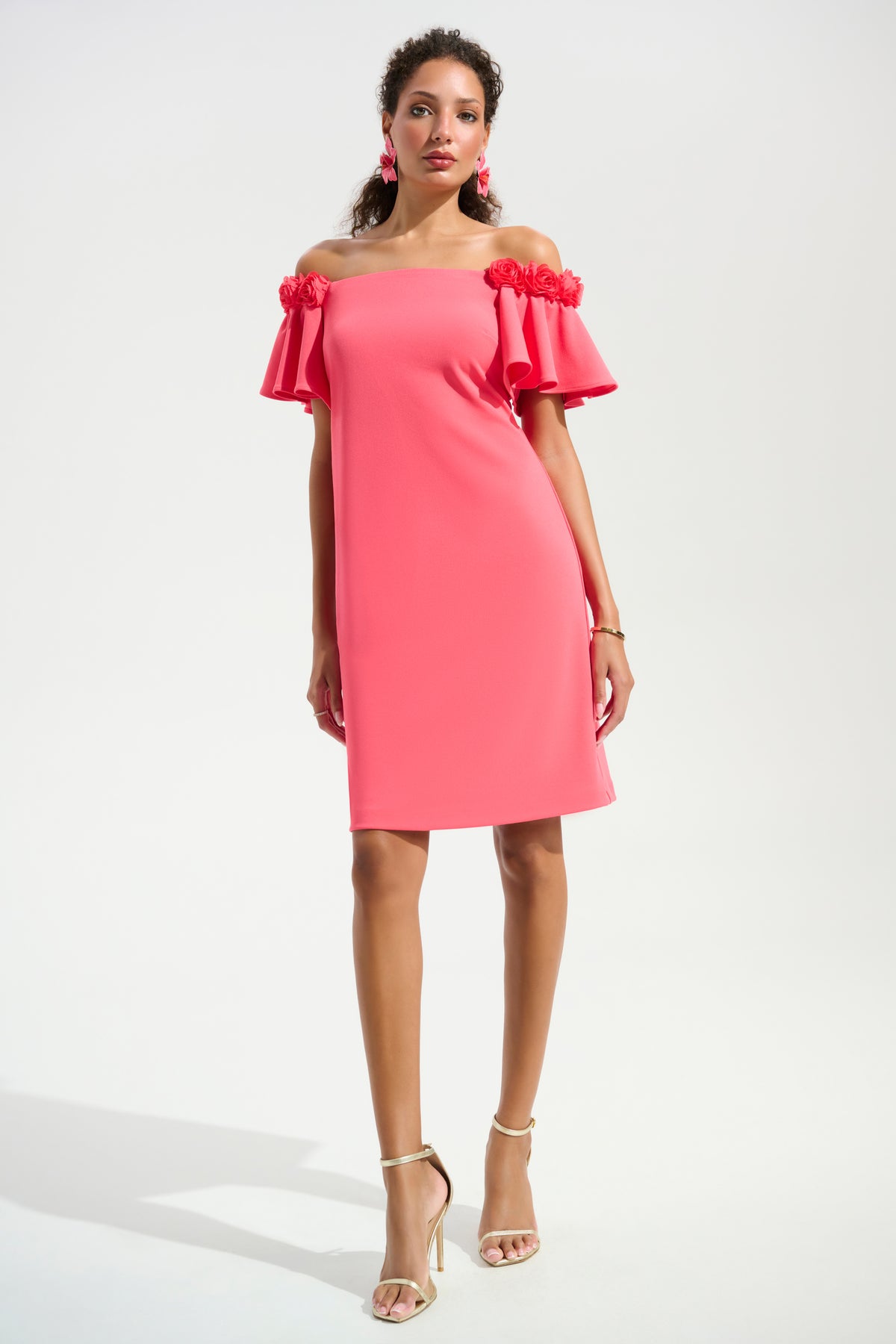 Rosette Flutter Sleeve A-line Shift Dress