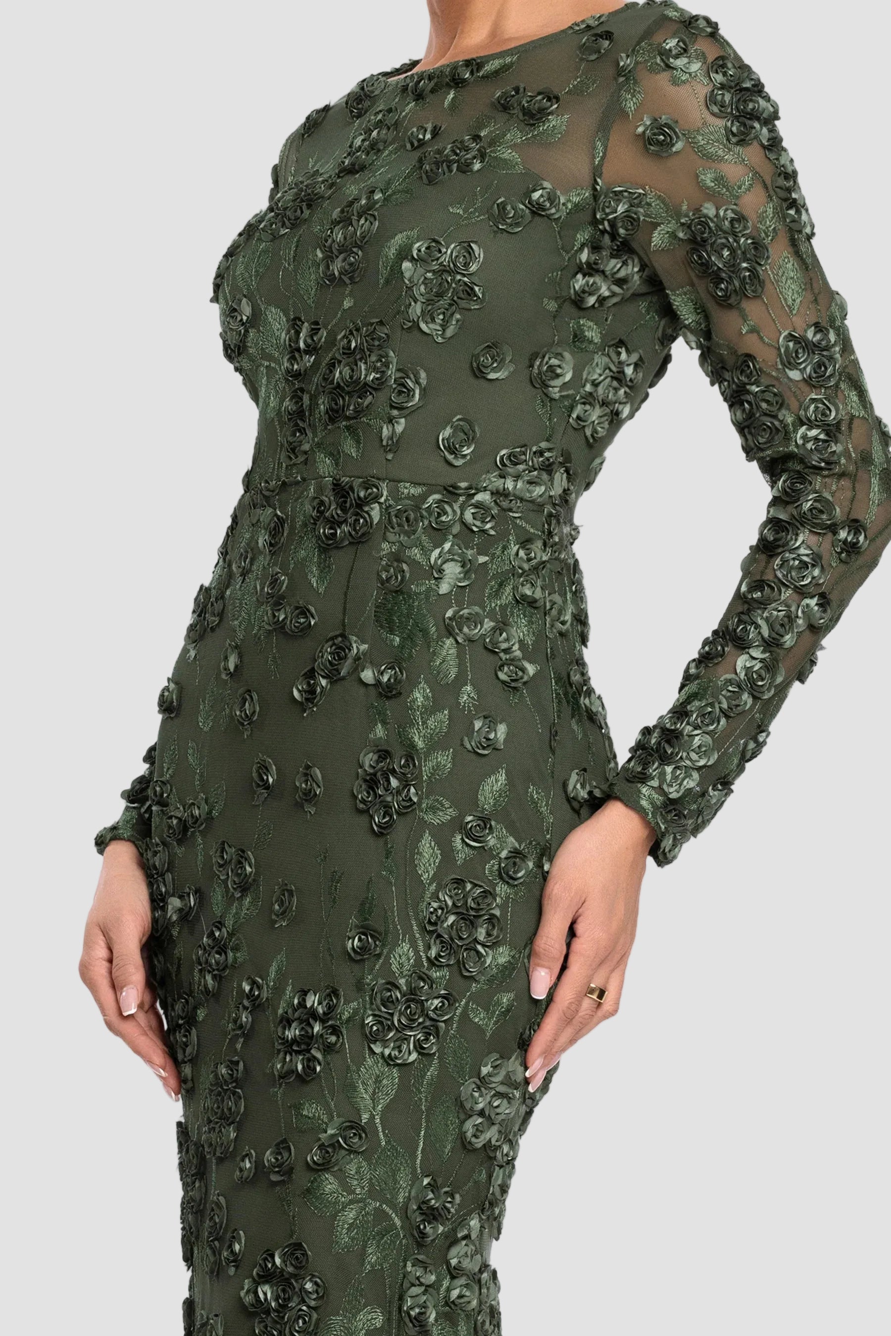 Ruby Raised Flowers Long Sleeve Gown