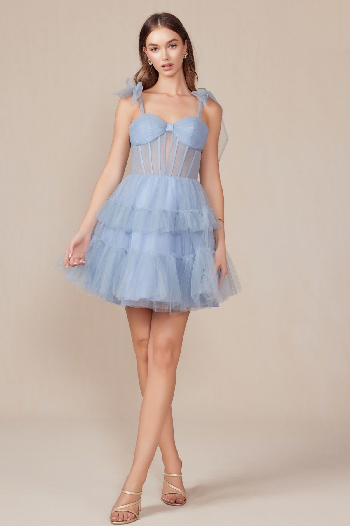 Ruffled Short Corset Dress with Ribbon Straps