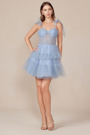 Ruffled Short Corset Dress with Ribbon Straps