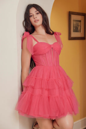 Ruffled Short Corset Dress with Ribbon Straps