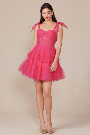 Ruffled Short Corset Dress with Ribbon Straps