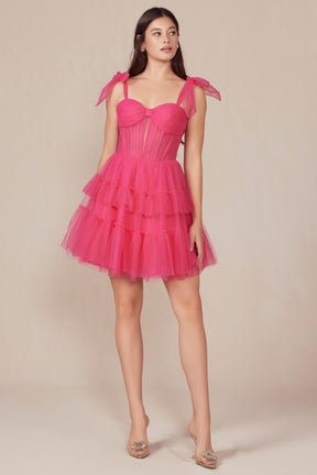 Ruffled Short Corset Dress with Ribbon Straps