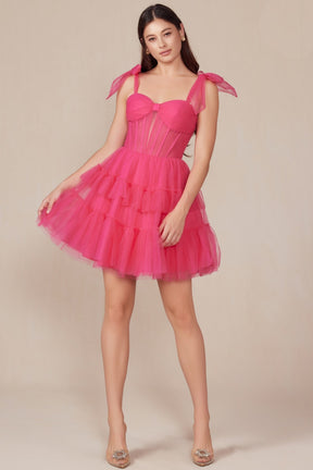 Ruffled Short Corset Dress with Ribbon Straps