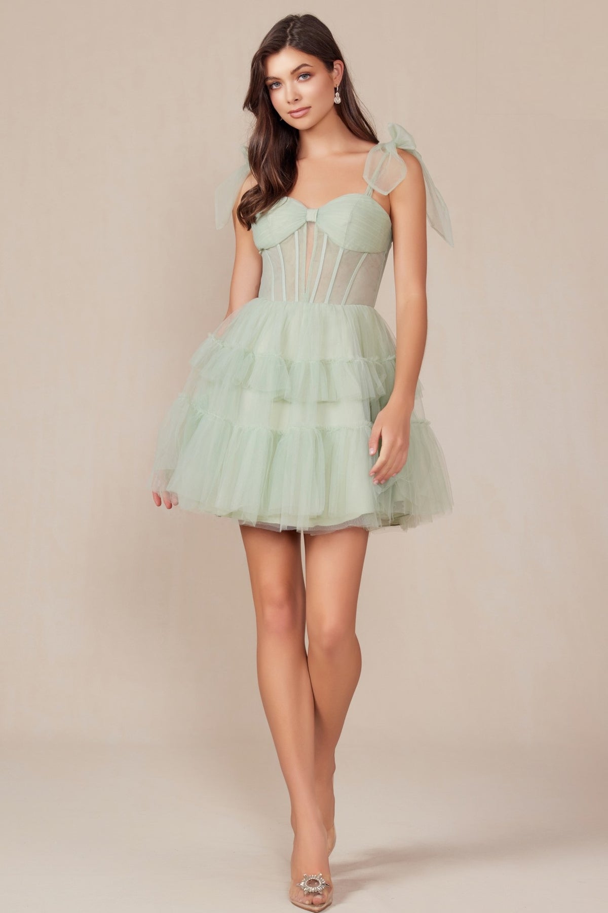 Ruffled Short Corset Dress with Ribbon Straps