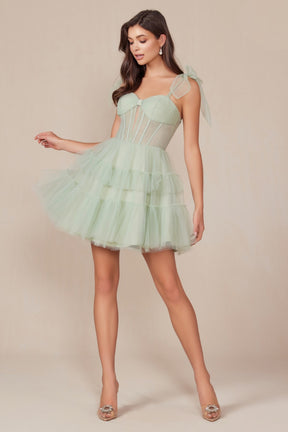 Ruffled Short Corset Dress with Ribbon Straps