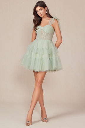 Ruffled Short Corset Dress with Ribbon Straps