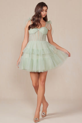 Ruffled Short Corset Dress with Ribbon Straps
