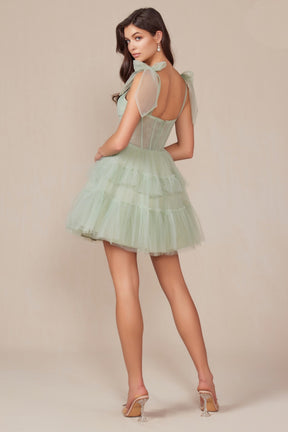 Ruffled Short Corset Dress with Ribbon Straps
