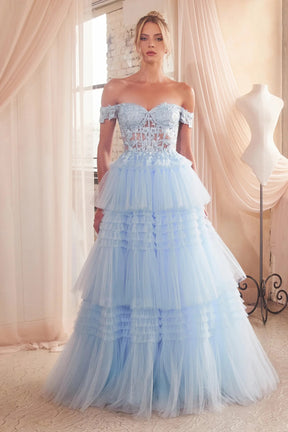 Ruffled Tulle Tiered Ballgown