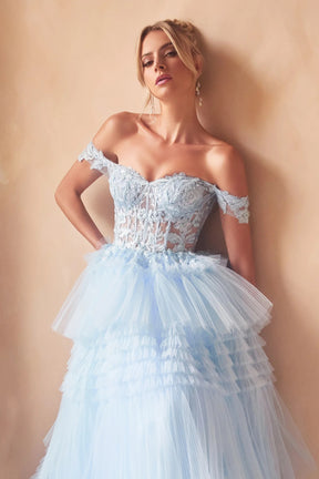 Ruffled Tulle Tiered Ballgown