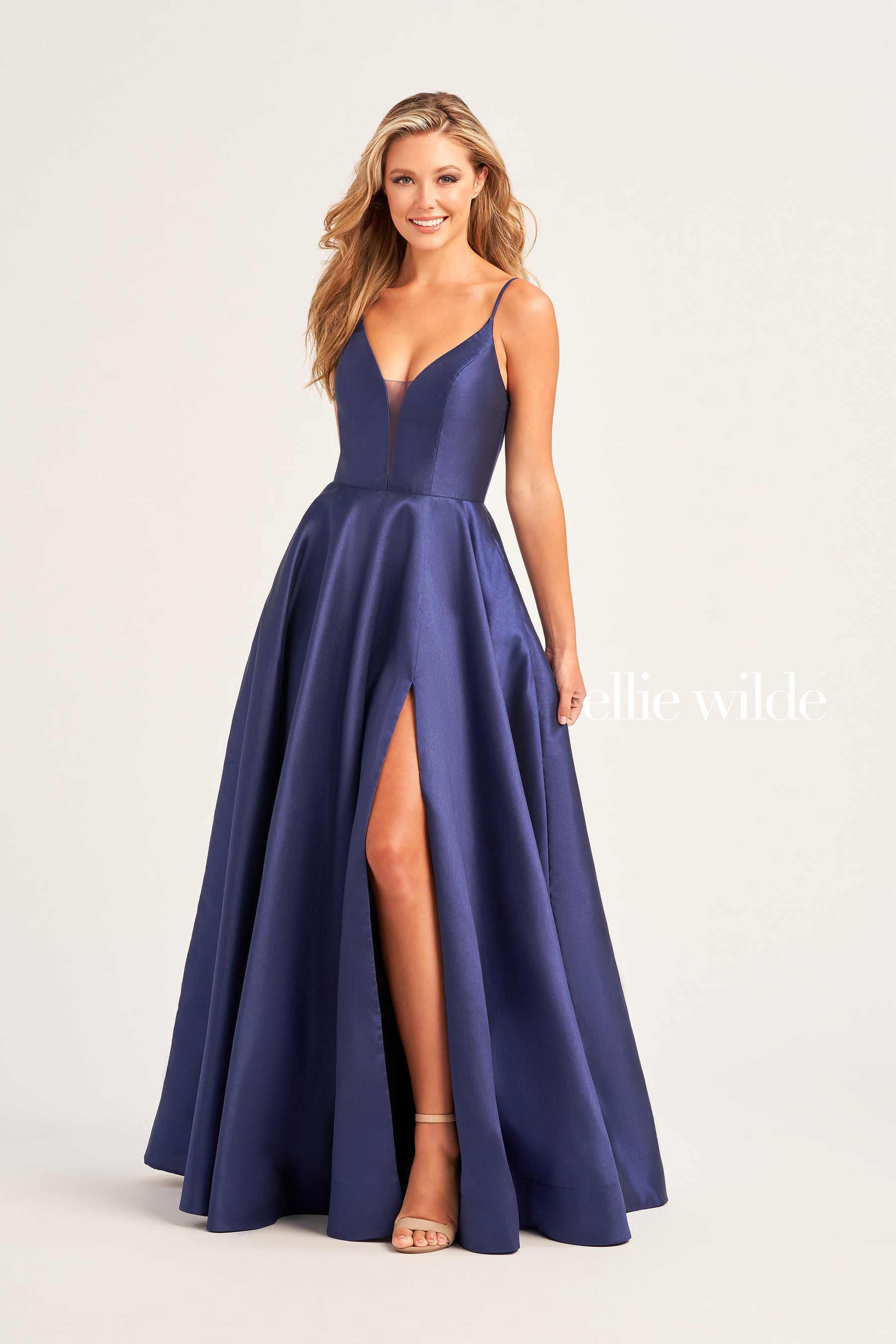 Satin Deep V-Neck Gown