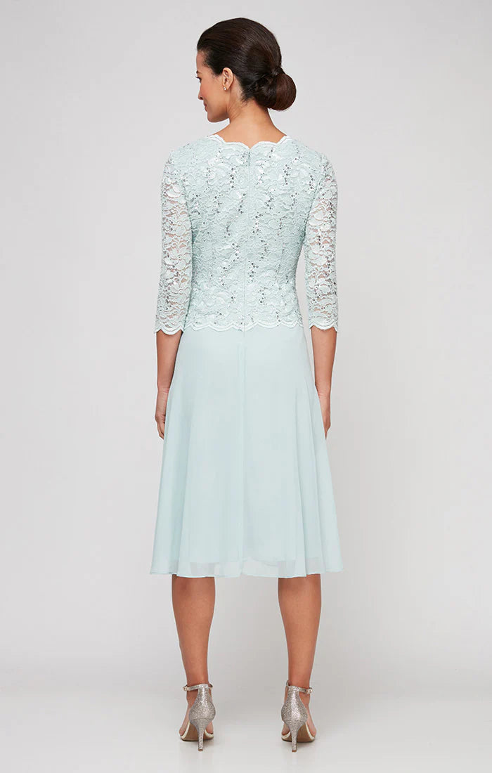 Scalloped Lace Bodice Dress With Chiffon Skirt