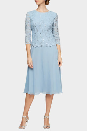Scalloped Lace Bodice Dress With Chiffon Skirt