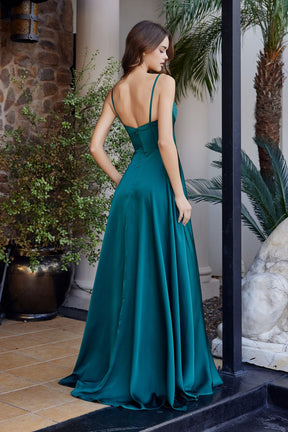 Scoop Neck Stretch Satin Corset Gown