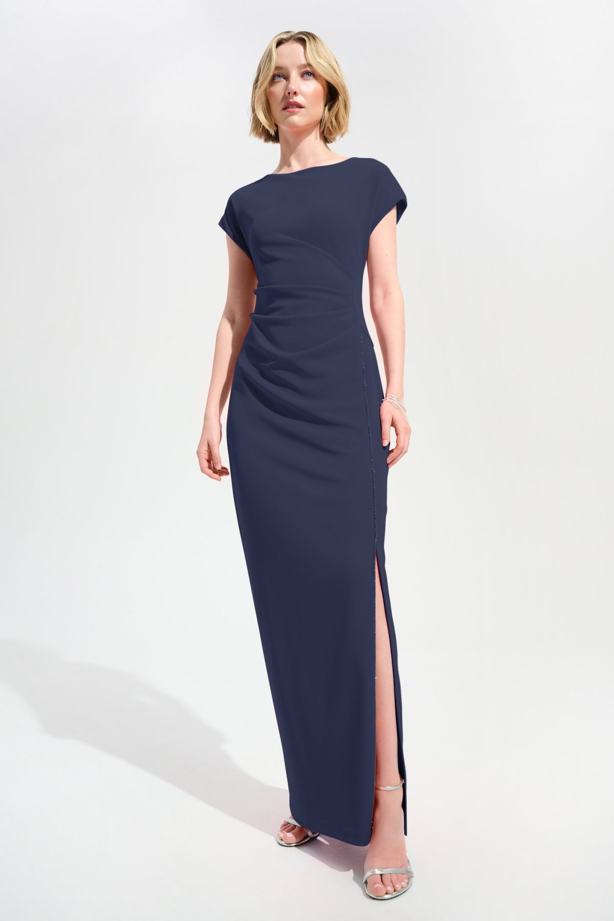 Scuba Crepe Sheath Gown with Rhinestone Piping