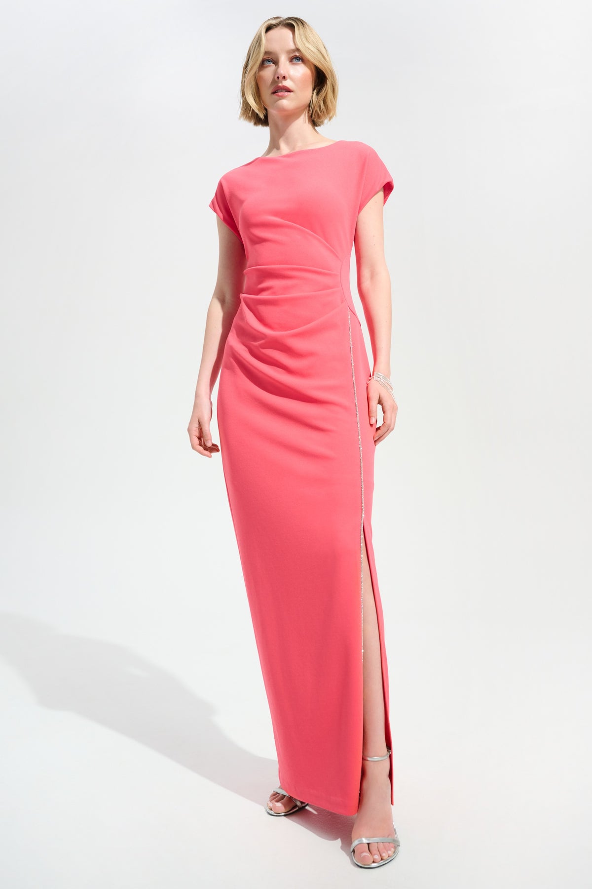 Scuba Crepe Sheath Gown with Rhinestone Piping