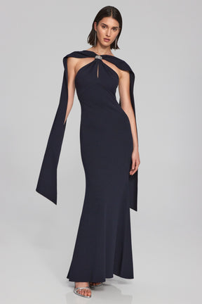 Scuba Crepe Trumpet Gown With Rhinestone Detail