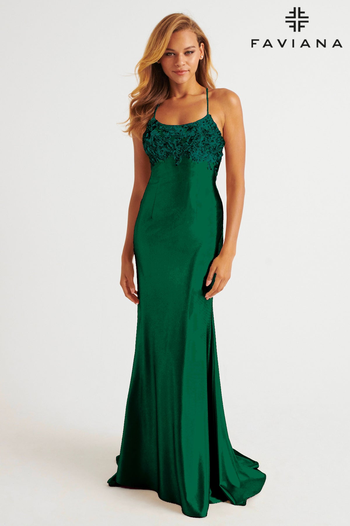 Sequin Embellished Stretch Satin Mermaid Gown